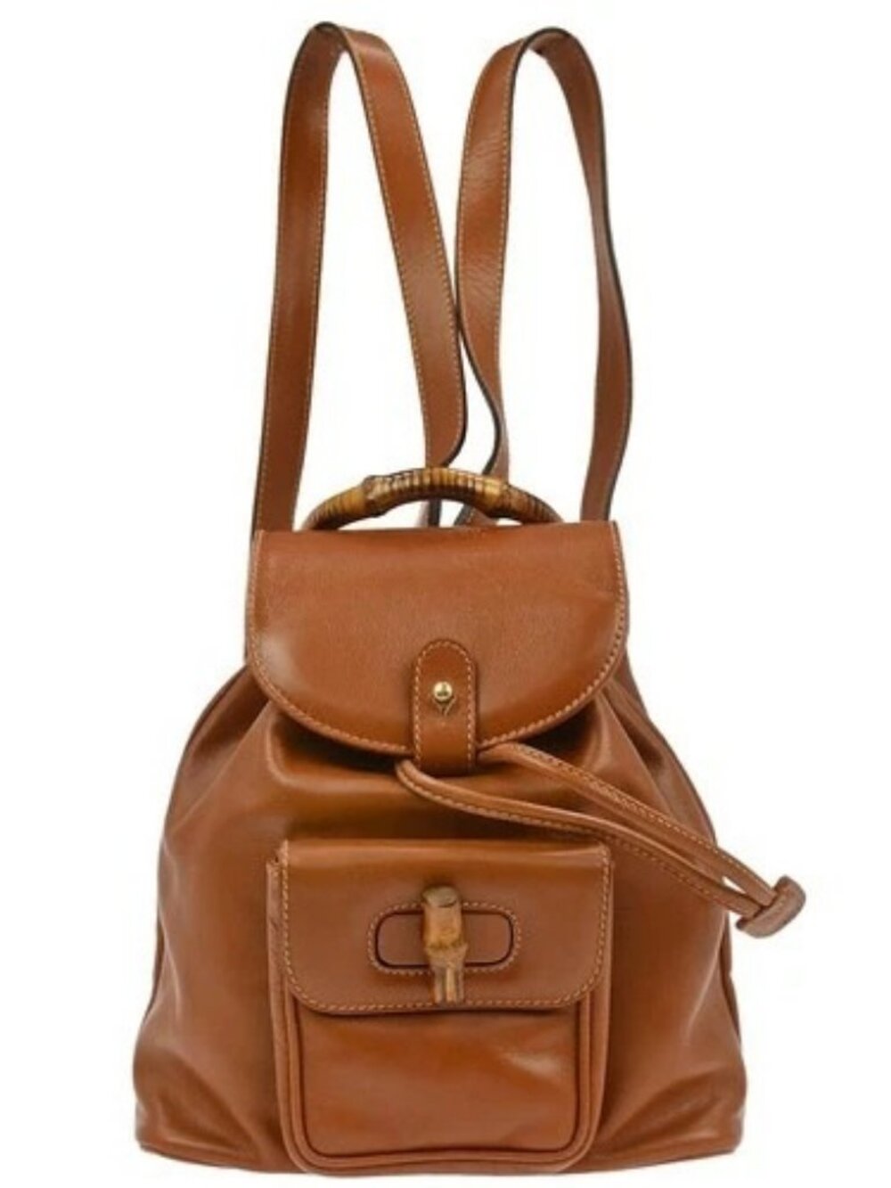 Gucci Brown Leather Bamboo Backpack 003.2058.0030 155961